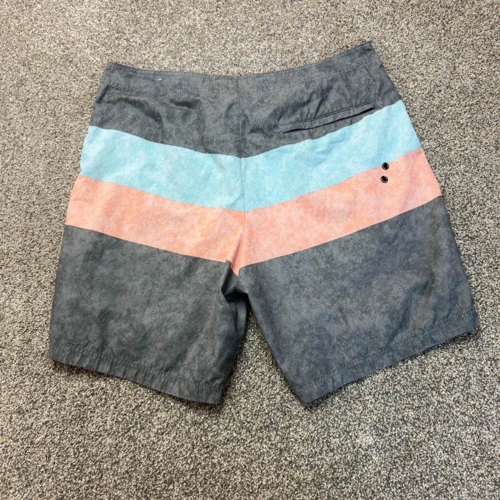 American Eagle Mens Board Shorts Gray‎ Turquoise Peach Striped Swim Trunks L